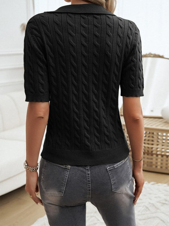 Elegant Cable Knit Collared Jumper - Choice Selections