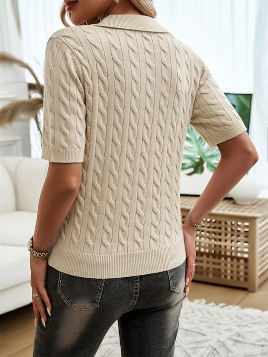 Elegant Cable Knit Collared Jumper - Choice Selections