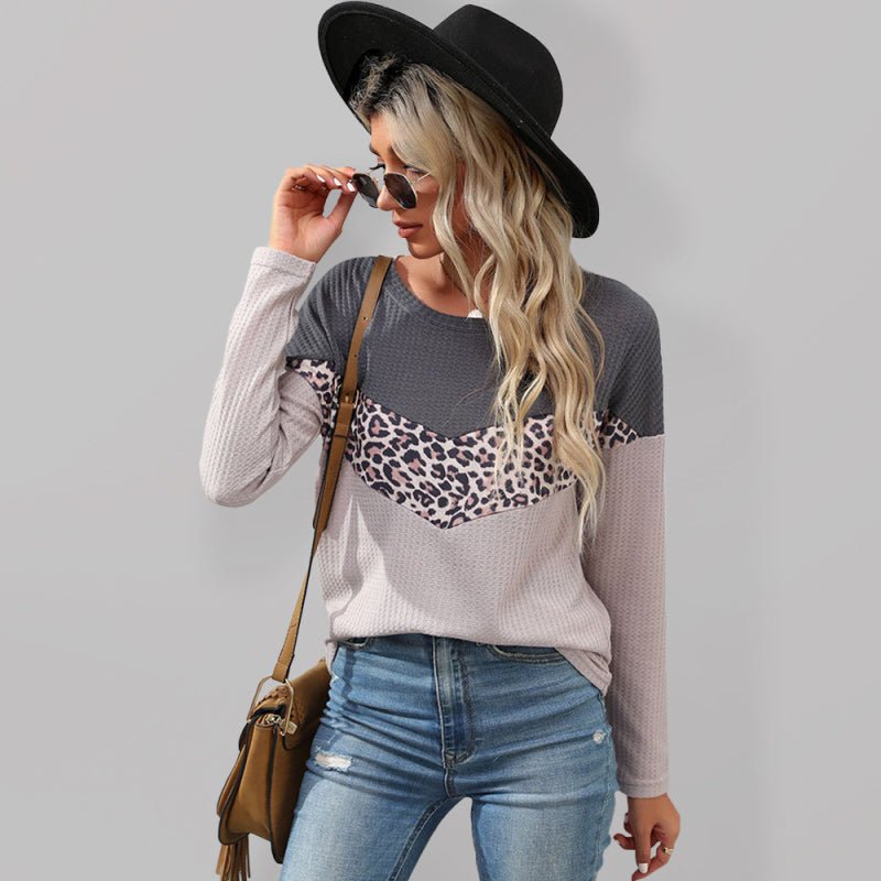 Leopard Print Shoulder Knit Top - Choice Selections