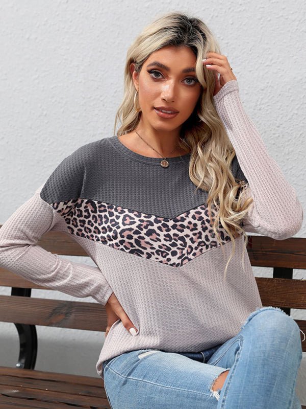 Leopard Print Shoulder Knit Top - Choice Selections