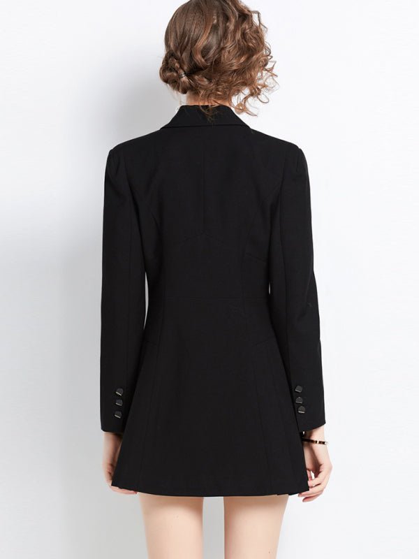 Long - sleeved suit collar double - breasted black jacket dress - Choice SelectionsJacket