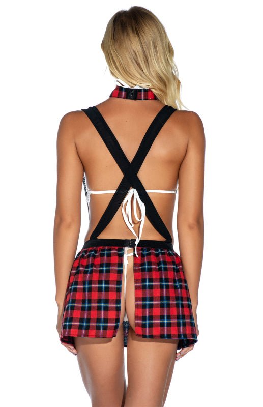 Plaid Babydoll Skirt and Lace Bralette Set with Necktie - Choice SelectionsLingerie