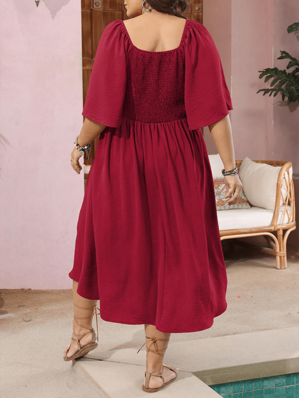 Plus Size Bow V - Neck Short - Sleeved Dress - Choice SelectionsDress