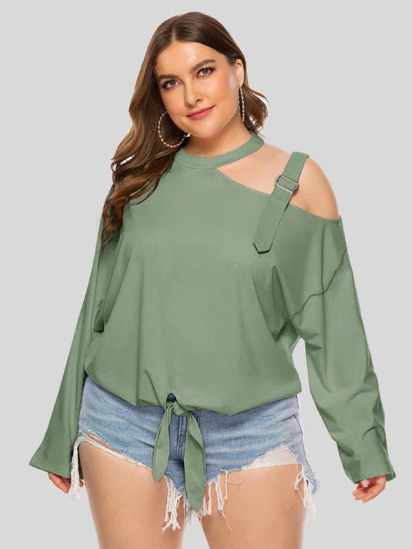 Plus Size Cold - Shoulder Top with Tie - Front Detail - Choice SelectionsBlouse