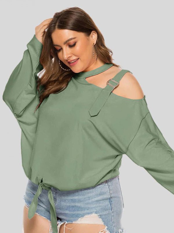 Plus Size Cold - Shoulder Top with Tie - Front Detail - Choice SelectionsBlouse