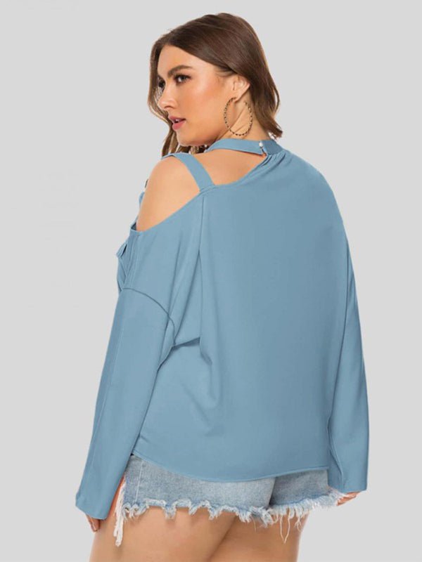 Plus Size Cold - Shoulder Top with Tie - Front Detail - Choice SelectionsBlouse