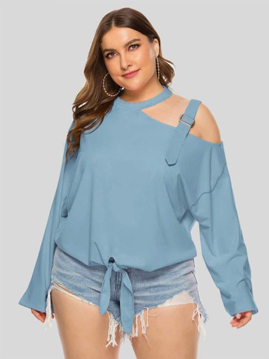 Plus Size Cold - Shoulder Top with Tie - Front Detail - Choice SelectionsBlouse