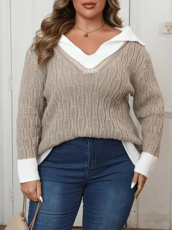 Plus Size Contrast Stitching Collar Women's Jumper - Choice SelectionsJumper