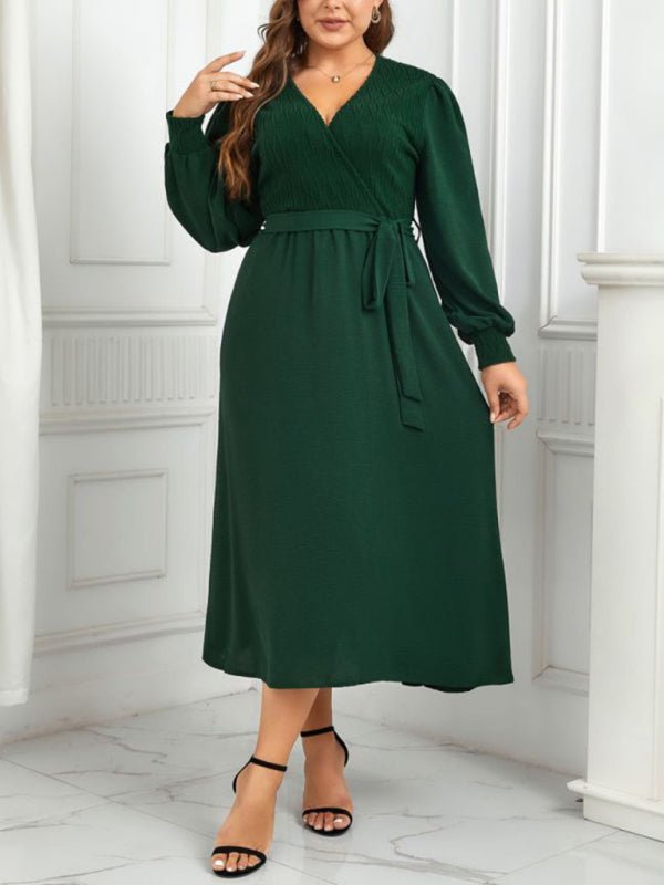 Plus Size Crossover Clevage Green Dress - Choice SelectionsDress