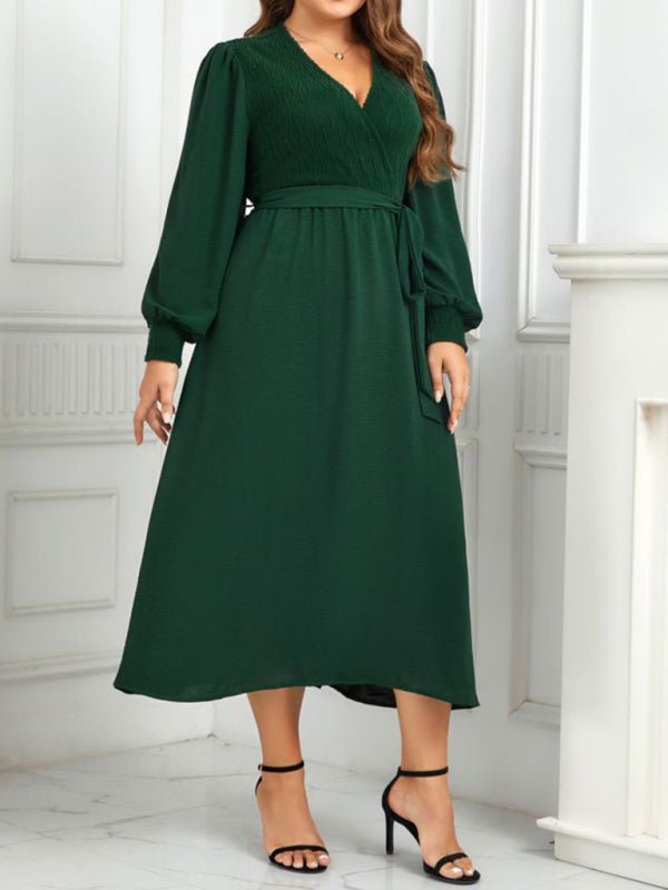 Plus Size Crossover Clevage Green Dress - Choice SelectionsDress