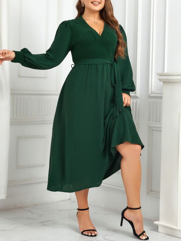 Plus Size Crossover Clevage Green Dress - Choice SelectionsDress