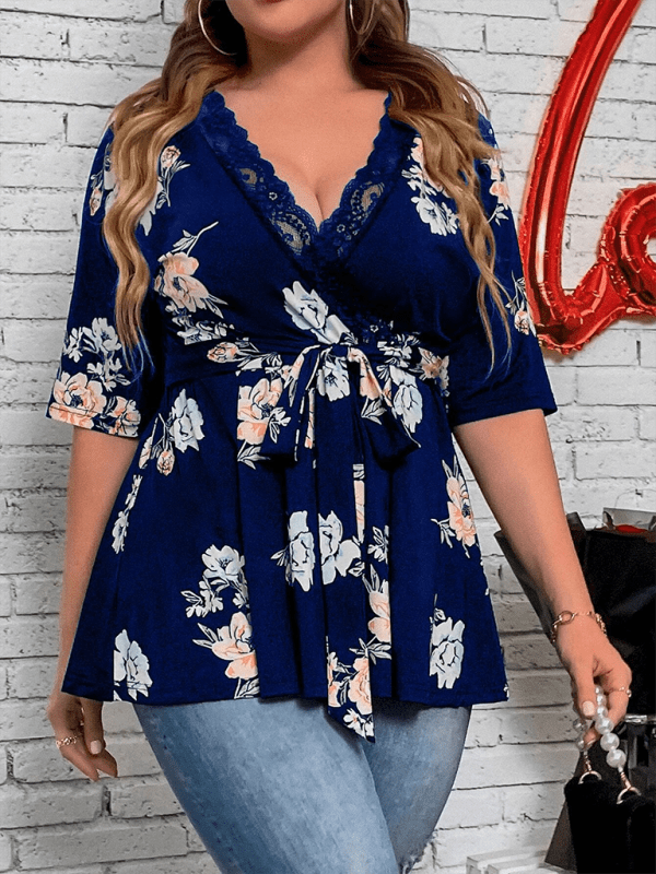 Plus Size Floral Elegance Wrap Blouse - Choice SelectionsBlouse