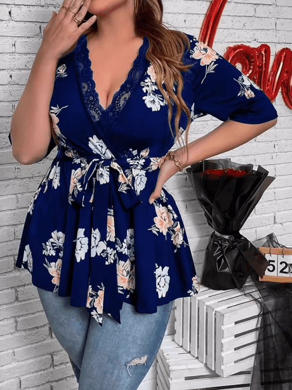 Plus Size Floral Elegance Wrap Blouse - Choice SelectionsBlouse