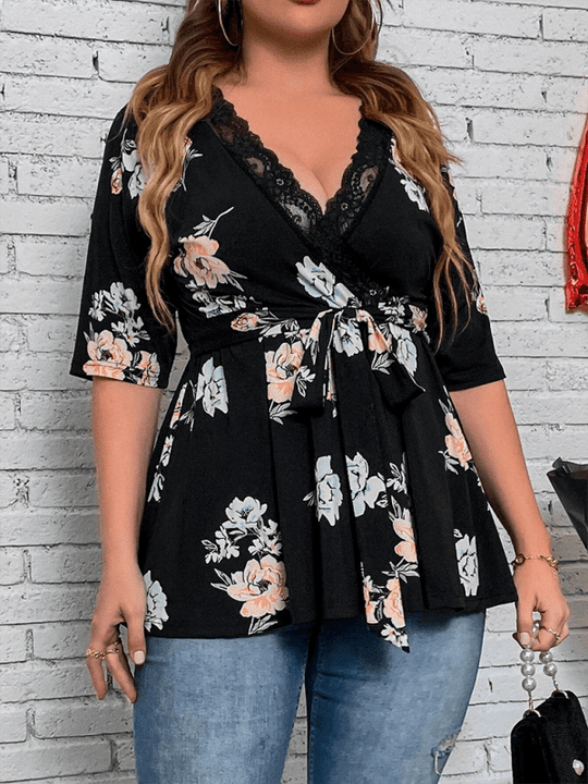 Plus Size Floral Elegance Wrap Blouse - Choice SelectionsBlouse