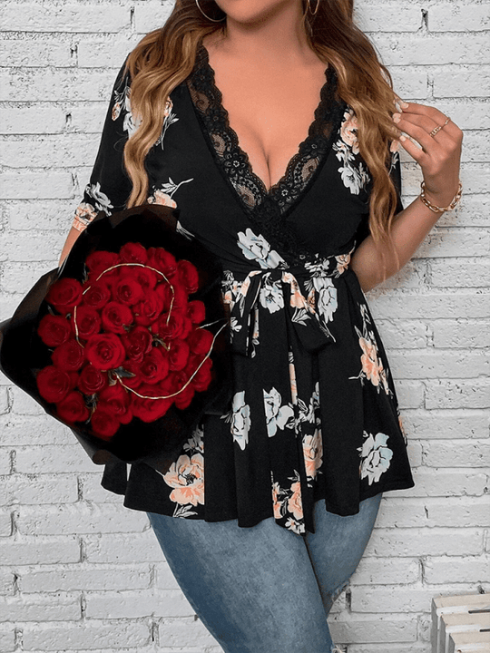 Plus Size Floral Elegance Wrap Blouse - Choice SelectionsBlouse