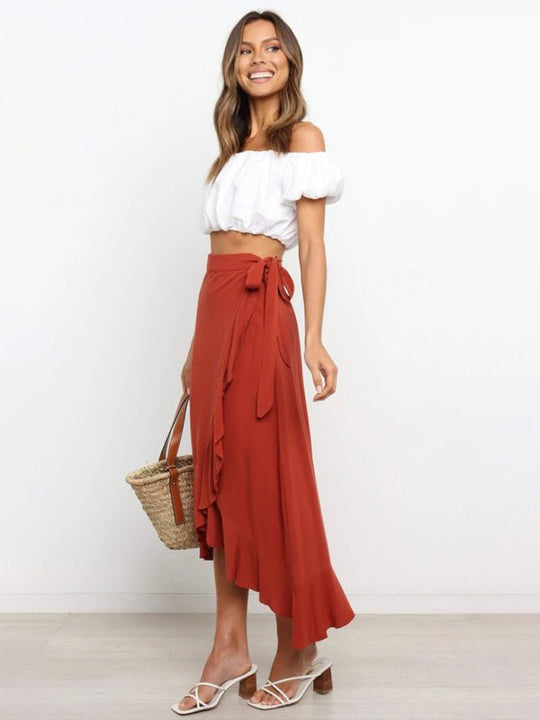 Ruffled Asymmetrical Wrap Skirt - Choice Selections