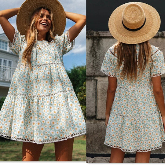 Short Sleeve Summer Floral Dress - Choice Selections