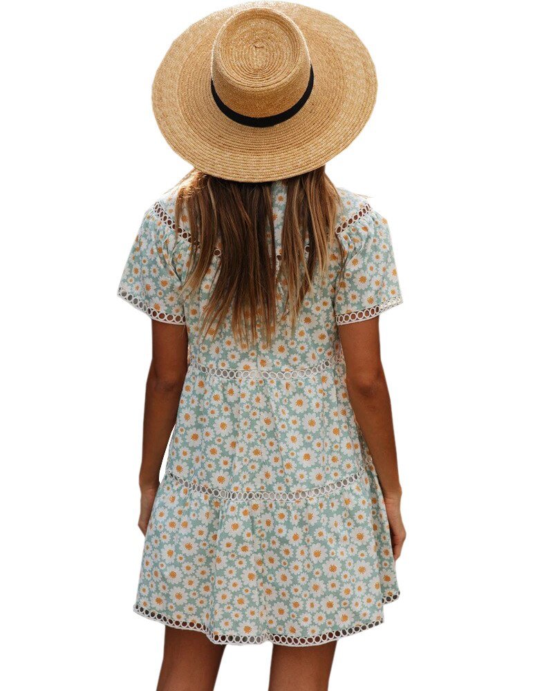 Short Sleeve Summer Floral Dress - Choice Selections