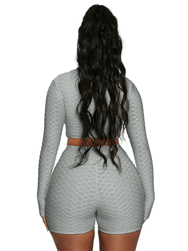 Textured Zip - Up Crop Top and High - Waist Shorts Set - Choice Selections