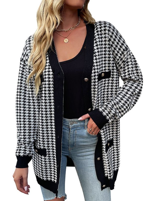 Women's Long Sleeve Houndstooth Coatigan - Choice SelectionsCoatigan