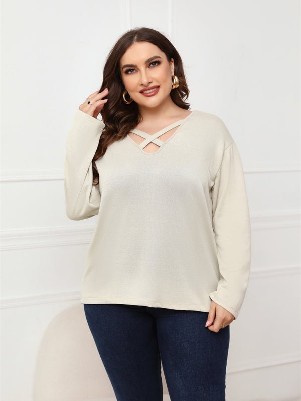 Womens Plus Size Crisscross V - Neck Top - Choice Selections