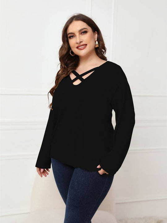 Womens Plus Size Crisscross V - Neck Top - Choice Selections