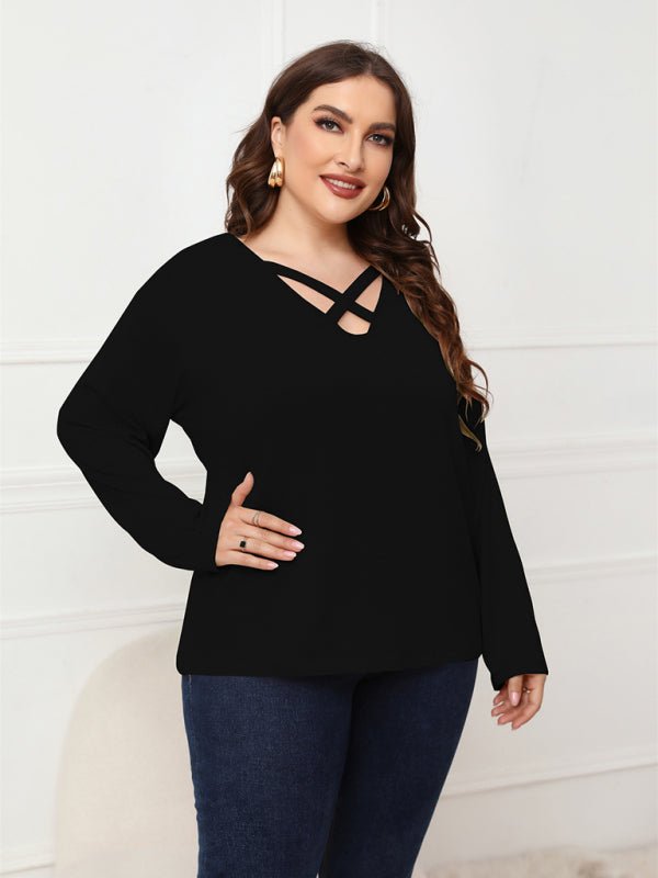 Womens Plus Size Crisscross V - Neck Top - Choice Selections