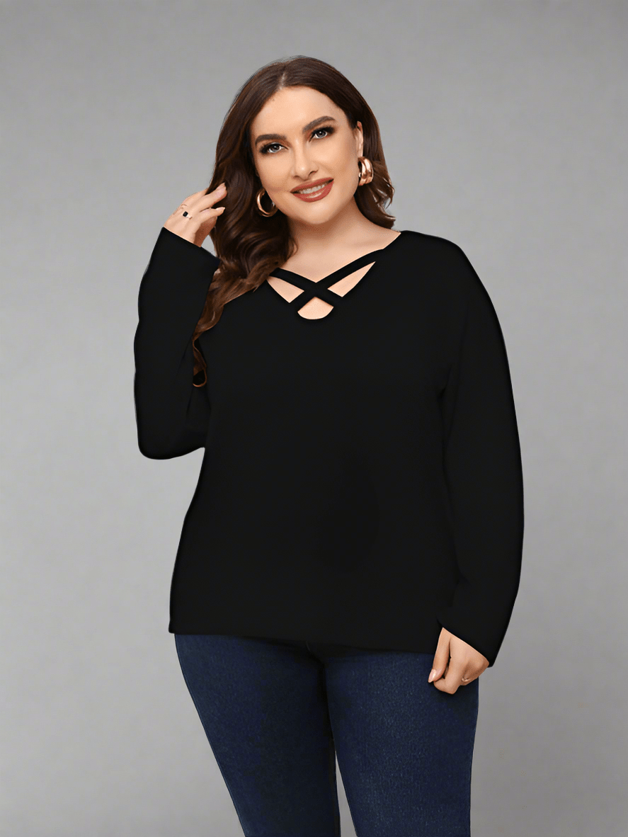 Womens Plus Size Crisscross V - Neck Top - Choice Selections