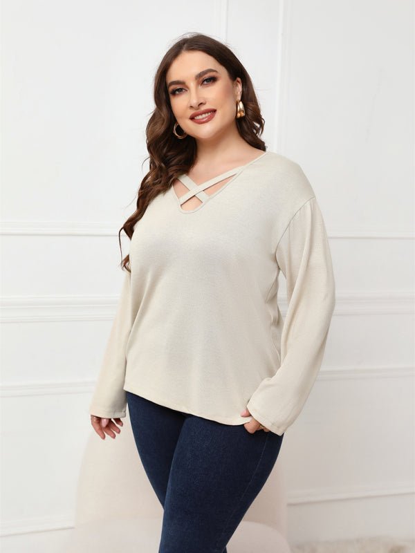 Womens Plus Size Crisscross V - Neck Top - Choice Selections